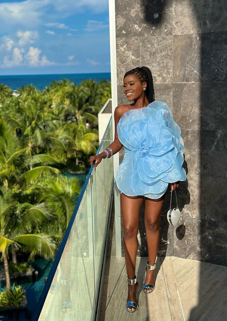 Bianca - Flower One Shoulder Mini Dress Olivia The Label