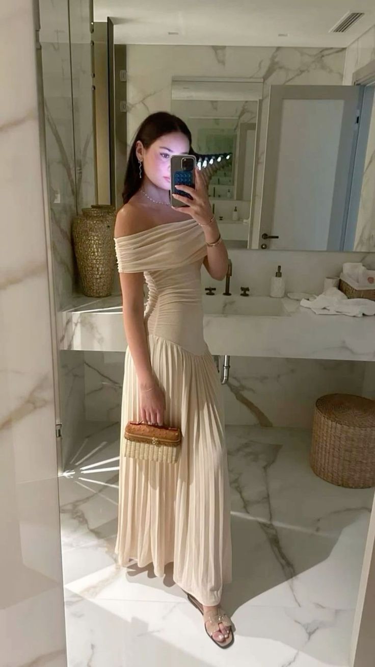 Norah - Off Shoulder Pleated Maxi Dress Olivia The Label