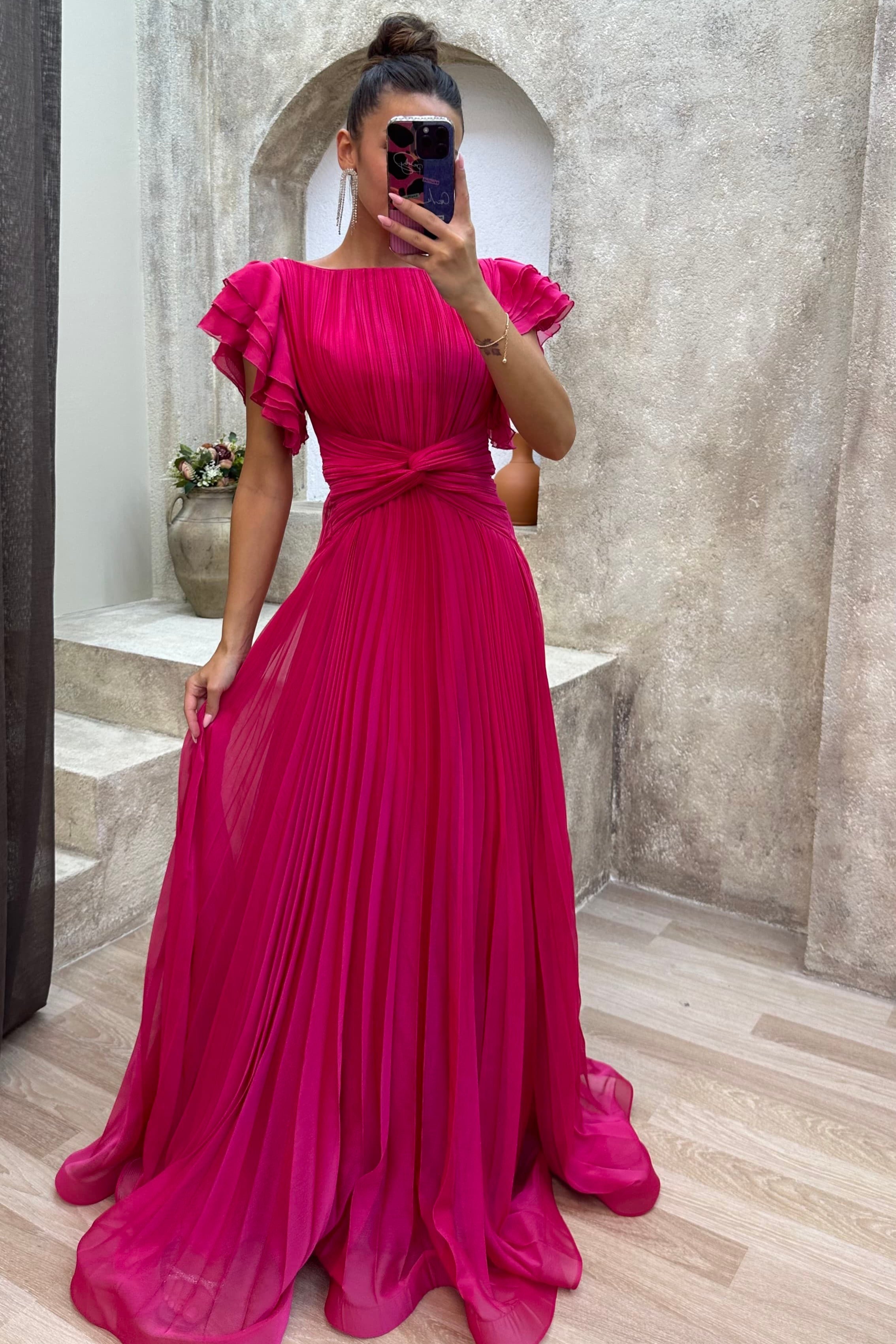 Maribella - Pleated Evening Gown Olivia The Label Pink XS