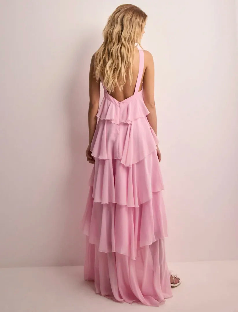 Amira - Ruffle Backless Maxi Dress Olivia The Label Pink XS
