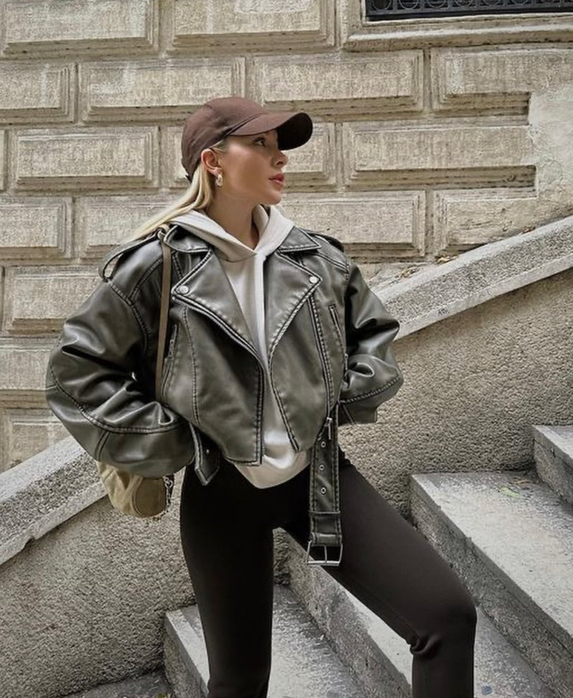 Amiah Jacket PU Leather Jackets Olivia The Label Washed Black XS