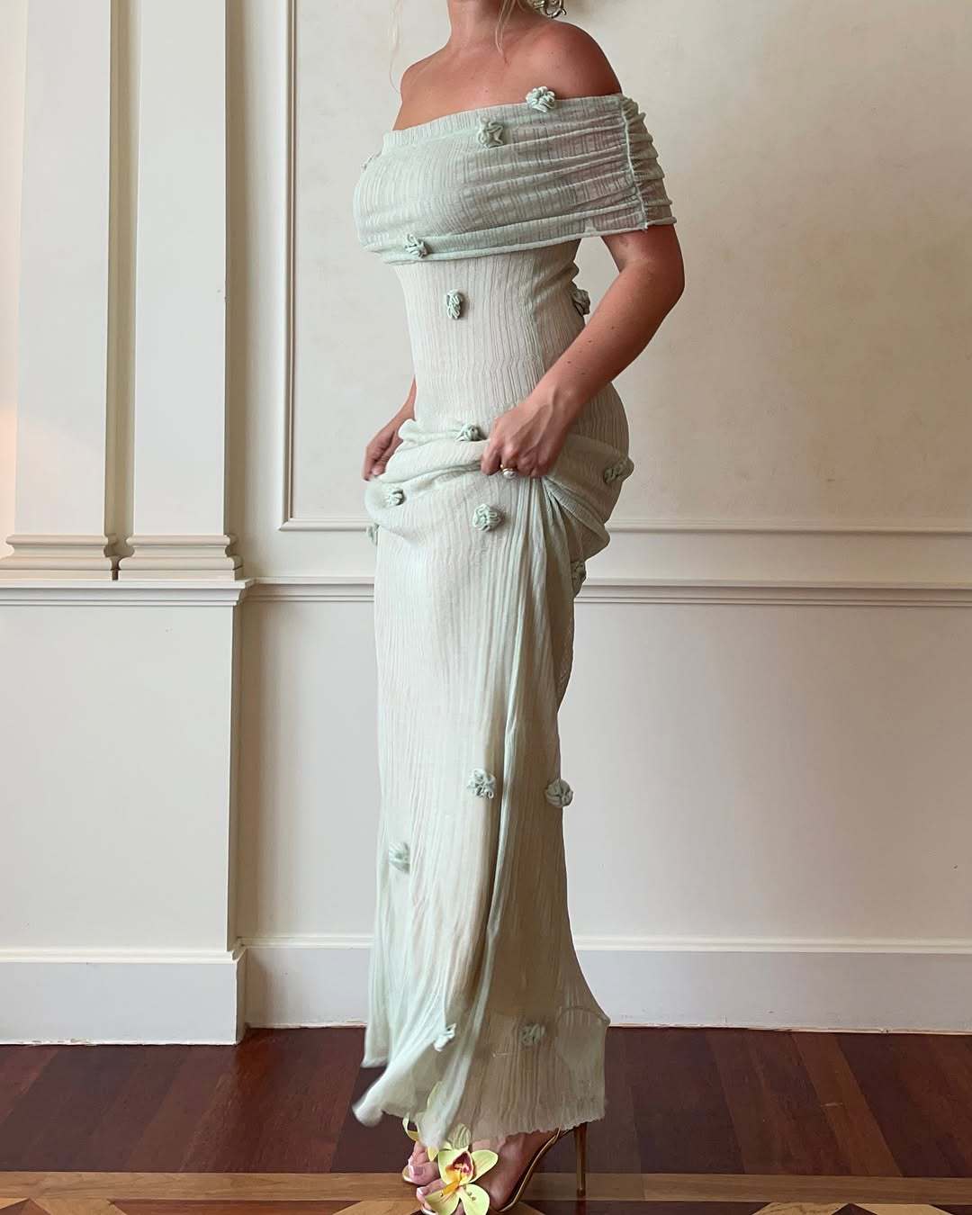 Yindi - Maternity Off-Shoulder Maxi Dress Olivia The Label Green XS