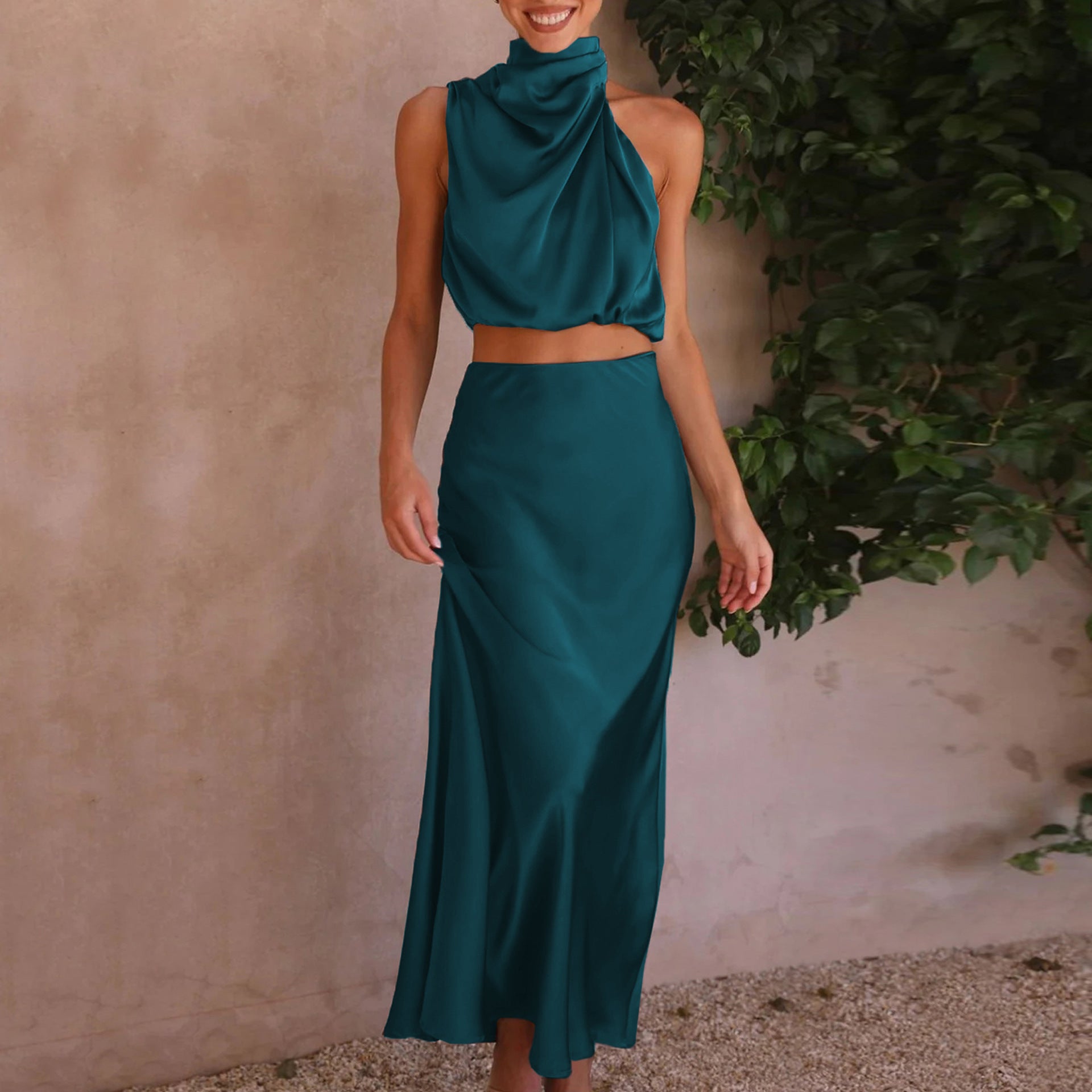 Belle - Elegant Satin Set Olivia The Label Blue Green XS