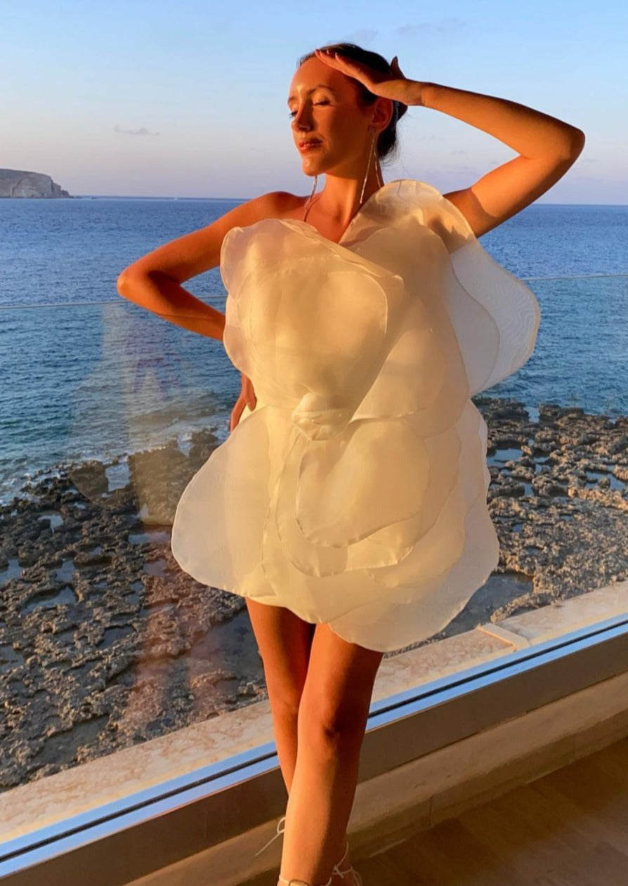 Bianca - Flower One Shoulder Mini Dress Olivia The Label White XS