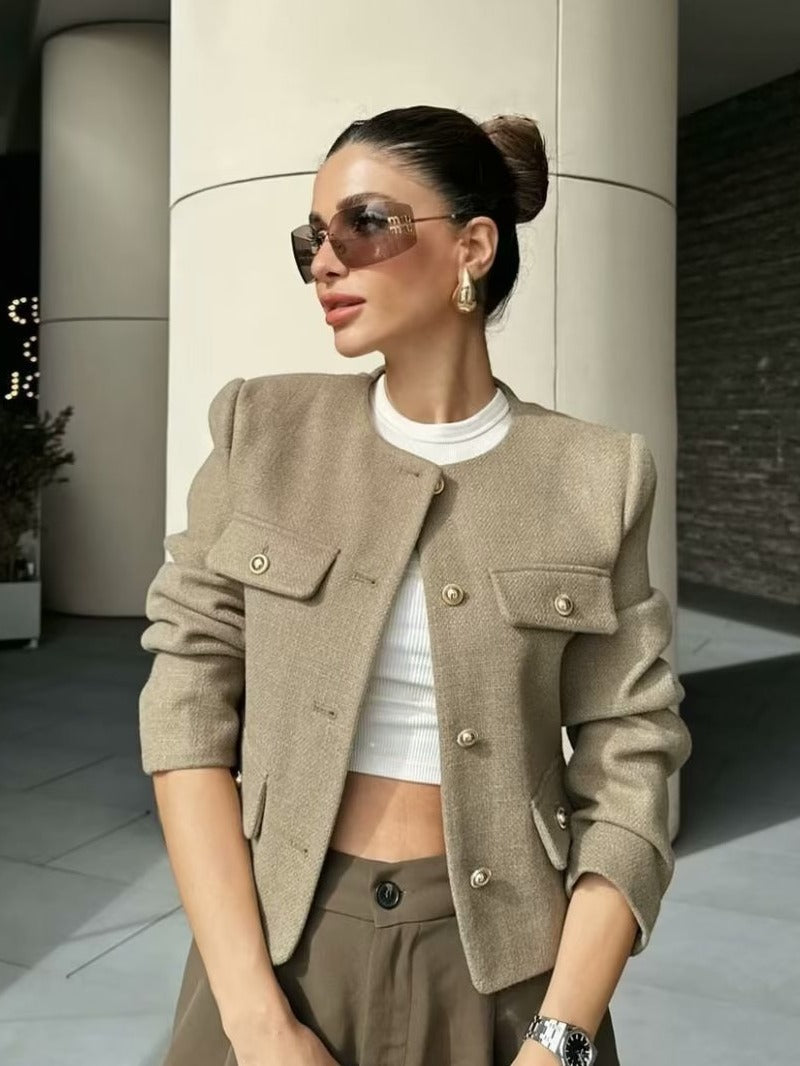 Megan - Vintage Cropped Jacket Olivia The Label Beige XS