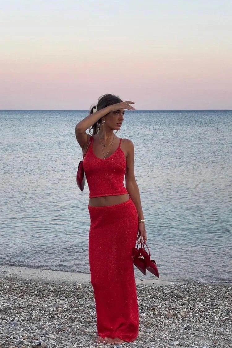 Blushfern - Elegant Knitted Set Olivia The Label Red XS