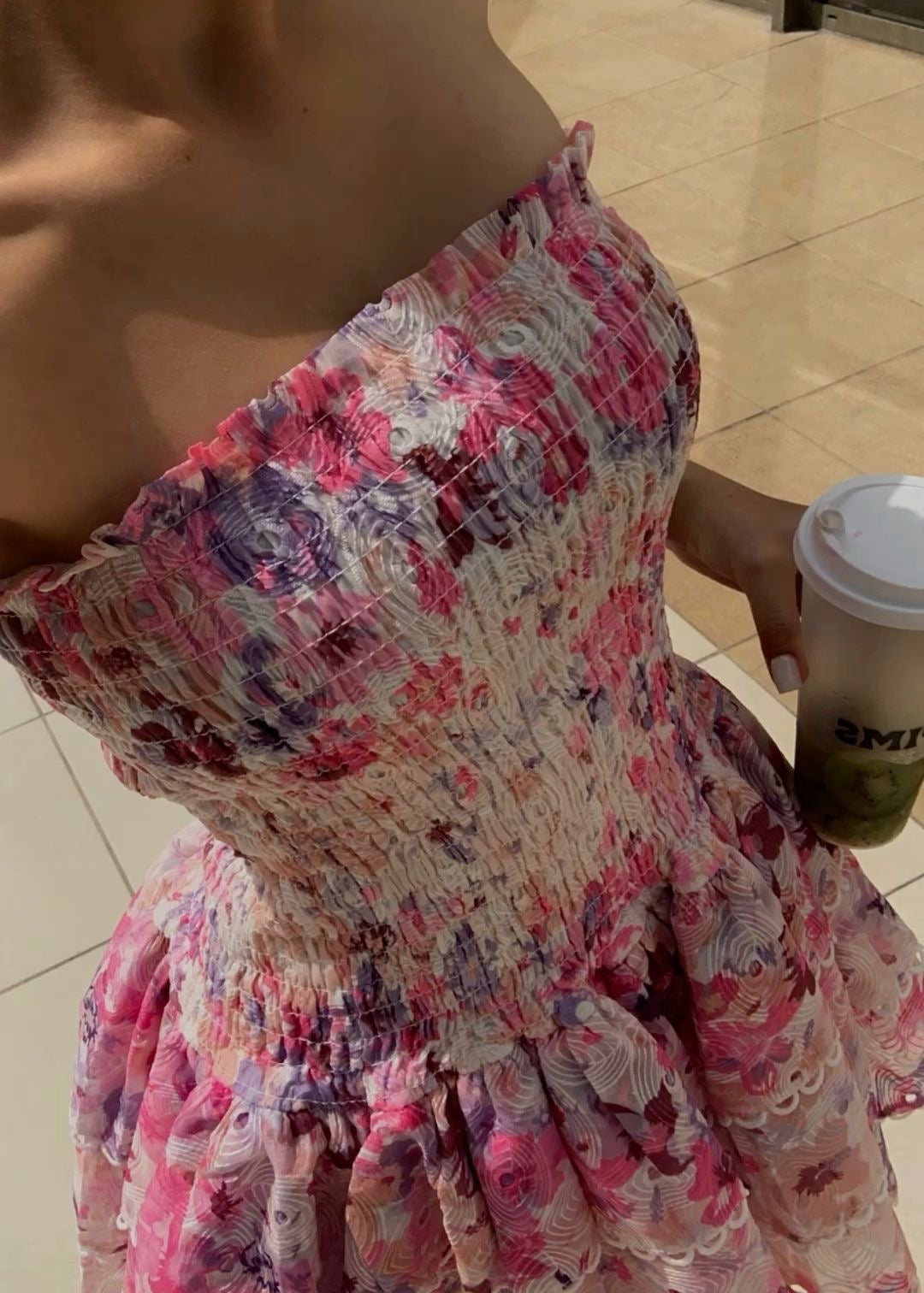 Amelie - Strapless Floral Mini Dress Olivia The Label