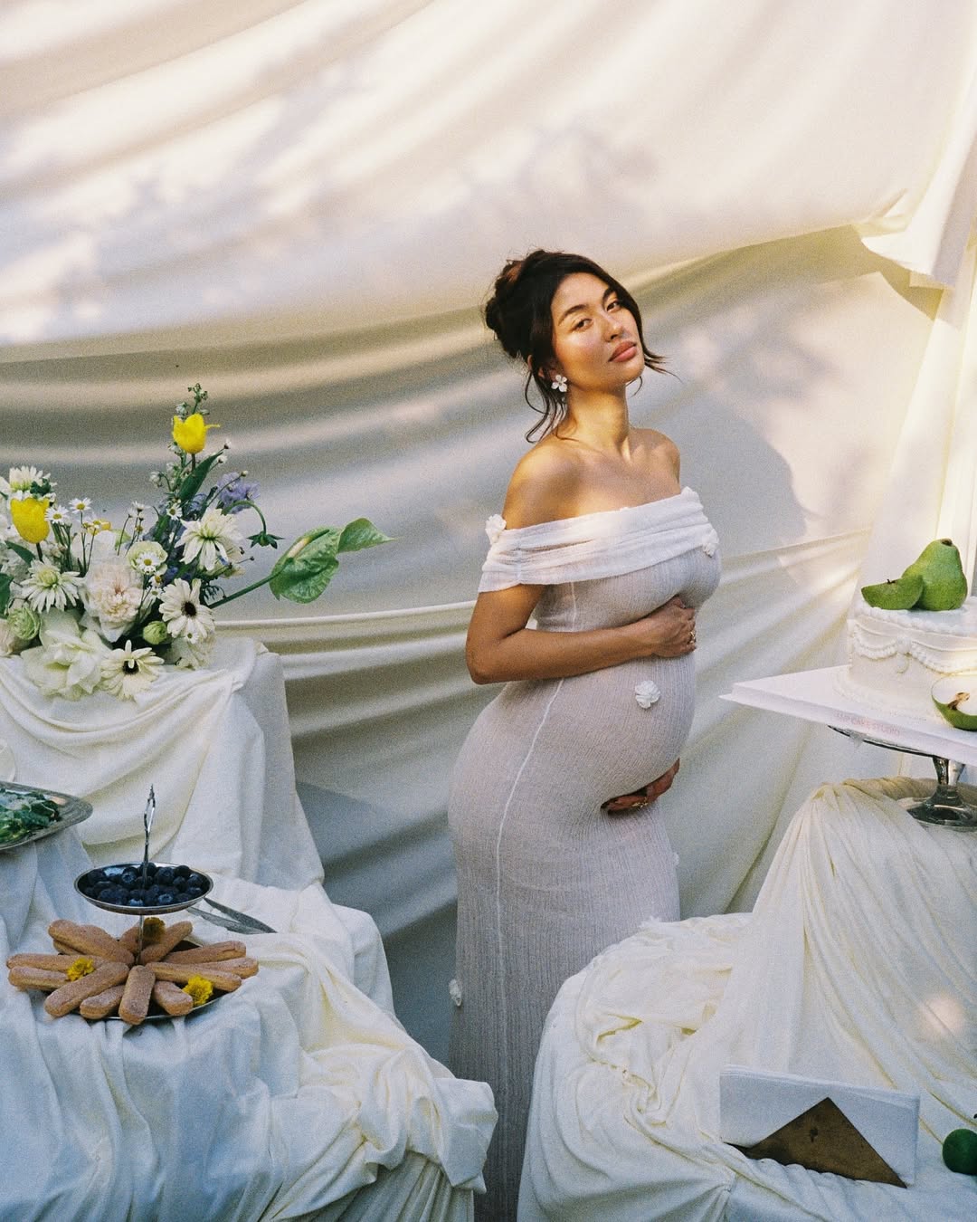 Yindi - Maternity Off-Shoulder Maxi Dress Olivia The Label