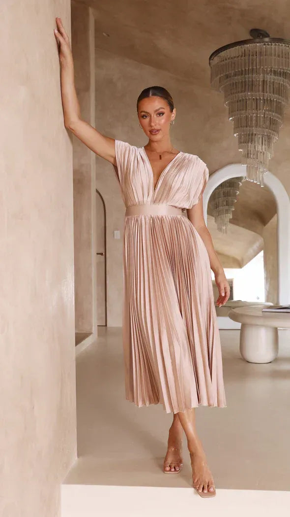 Seren - Deep V-Neck Maxi Dress Olivia The Label Champagne XS