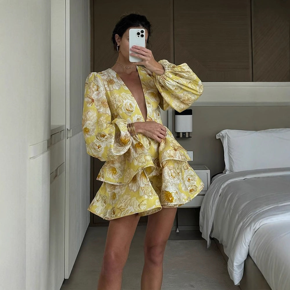 Amaya - Floral Ruffle Mini Dress Olivia The Label Yellow XS