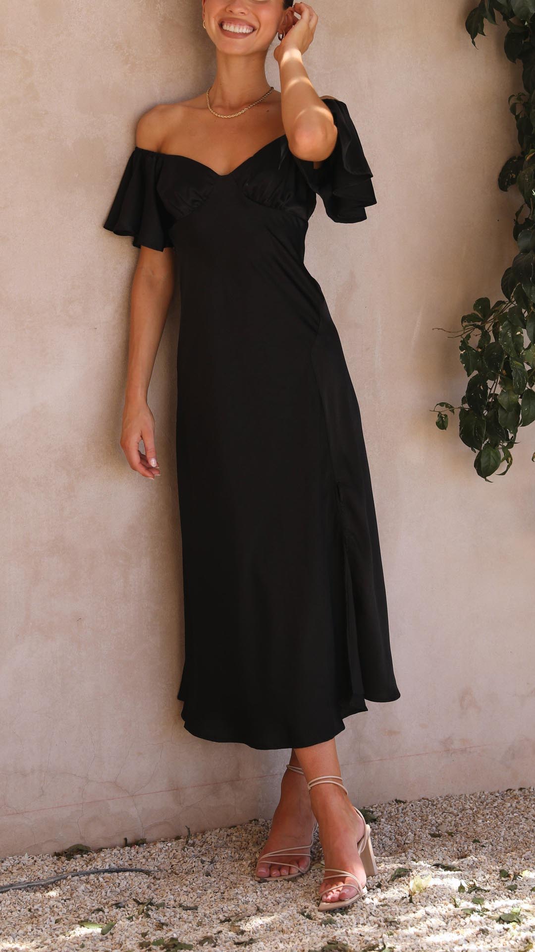 Nalani - Butterfly Sleeve Off-Shoulder Maxi Dress Olivia The Label Black XS
