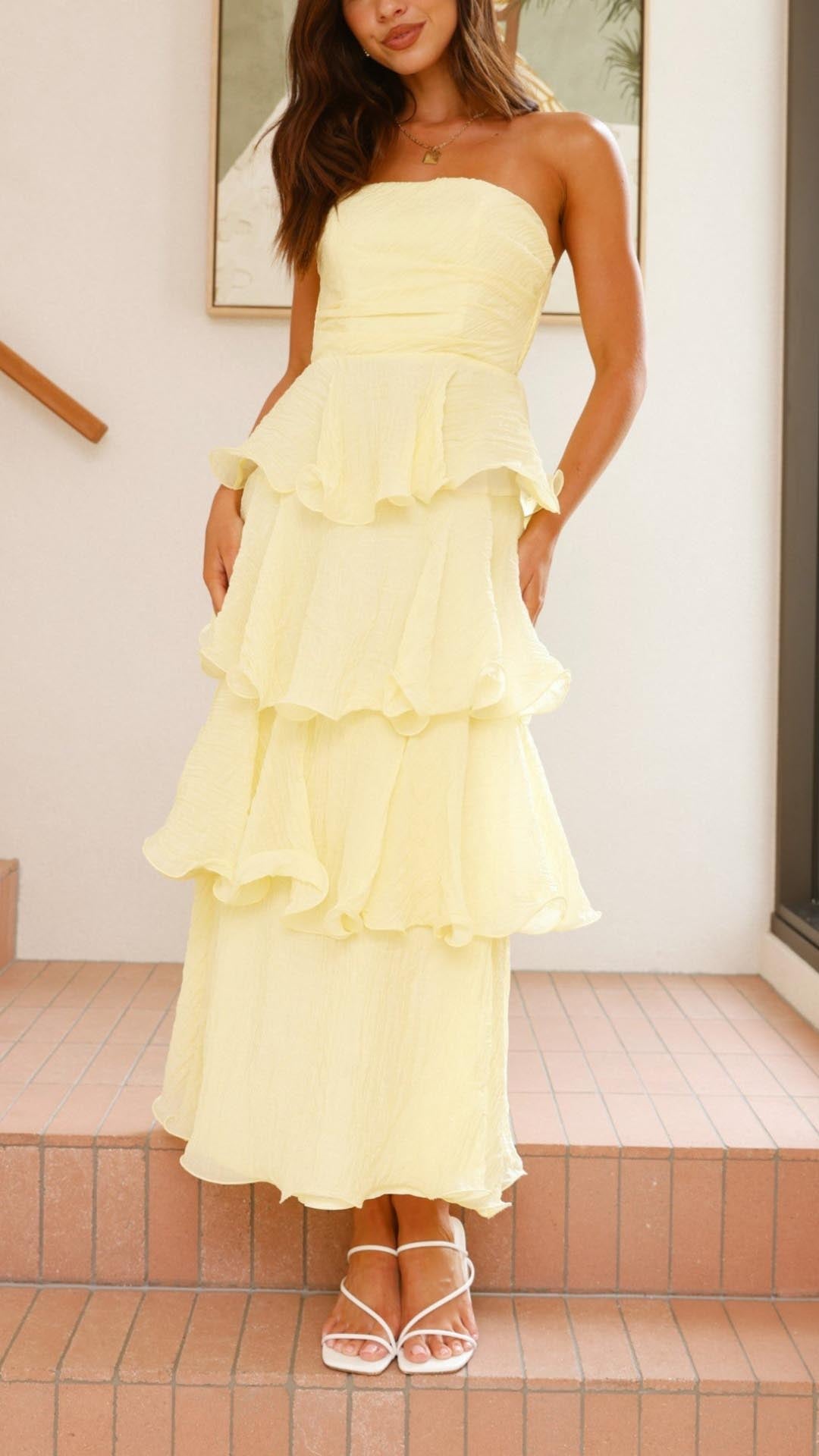 Lila - Tiered Ruffle Maxi Dress Olivia The Label Yellow XS