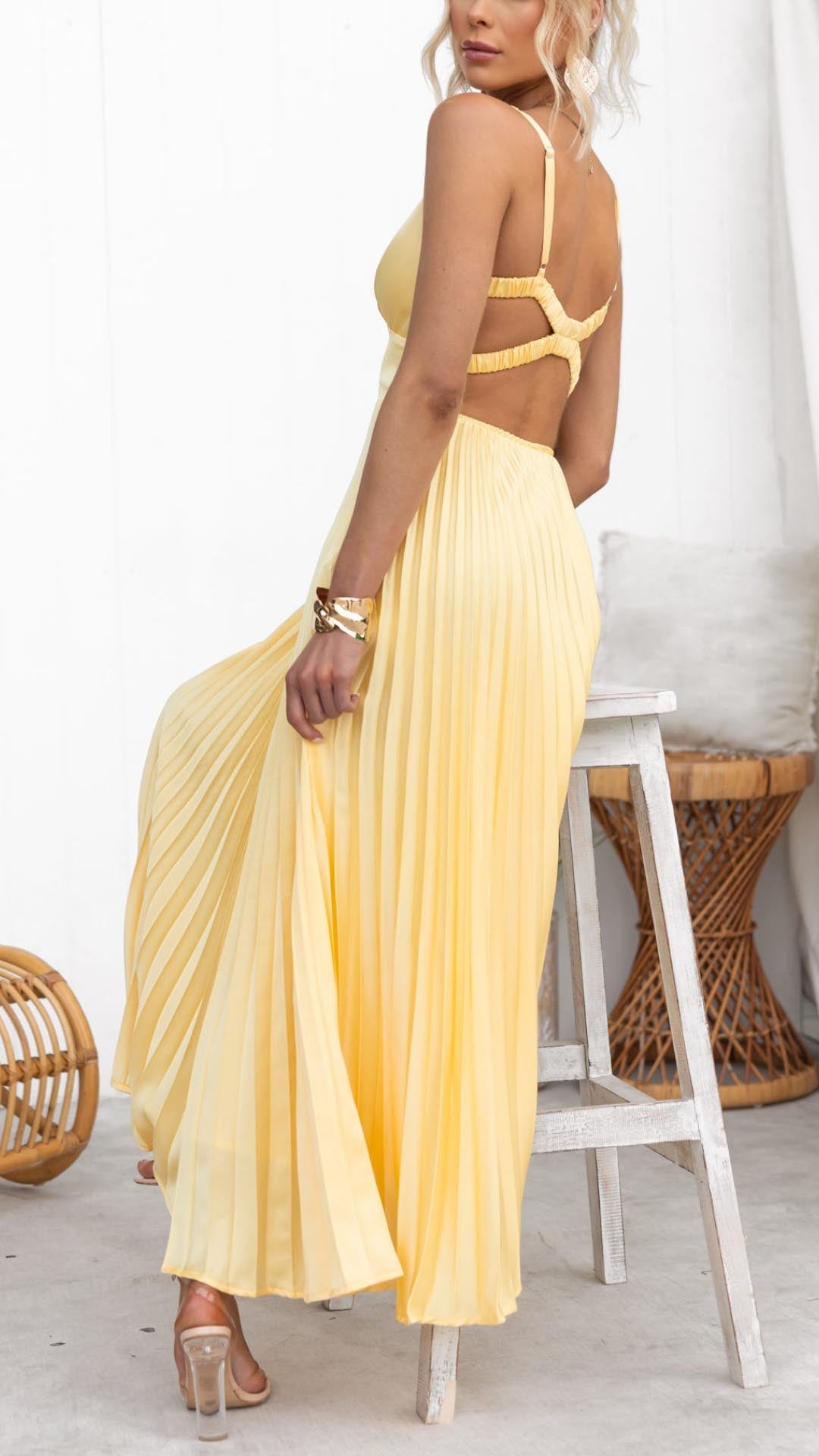 Emily - Pleated V-Neck Maxi Dress Olivia The Label