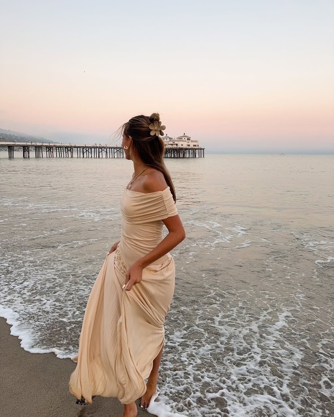 Norah - Off Shoulder Pleated Maxi Dress Olivia The Label