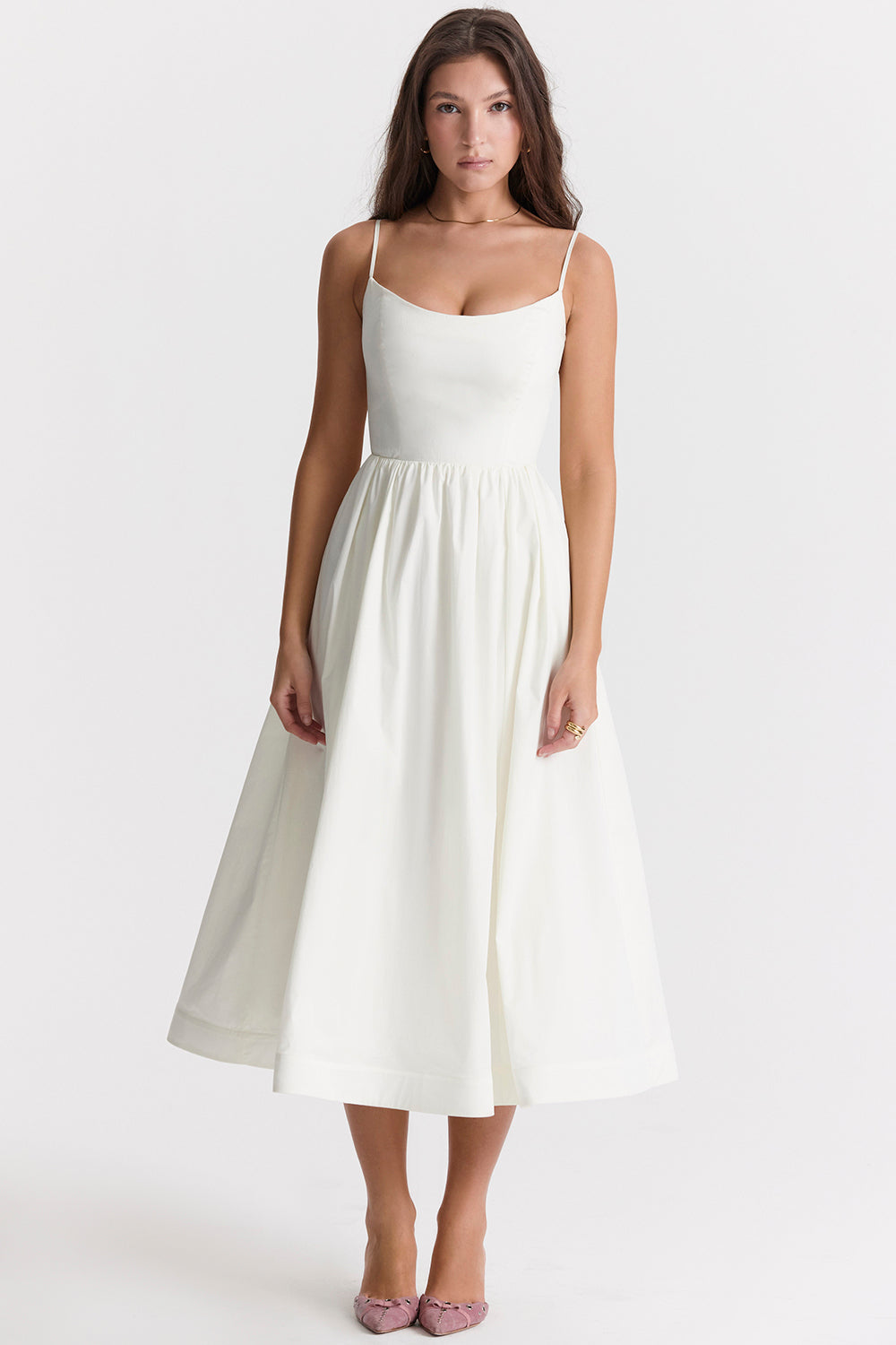 Jenna Elegant Midi Dress Olivia The Label White XS