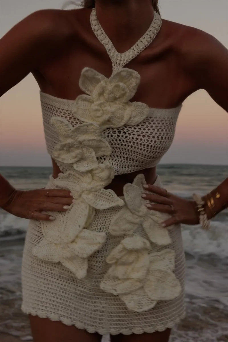 Sami - Halter Knit Floral Mini Dress Olivia The Label