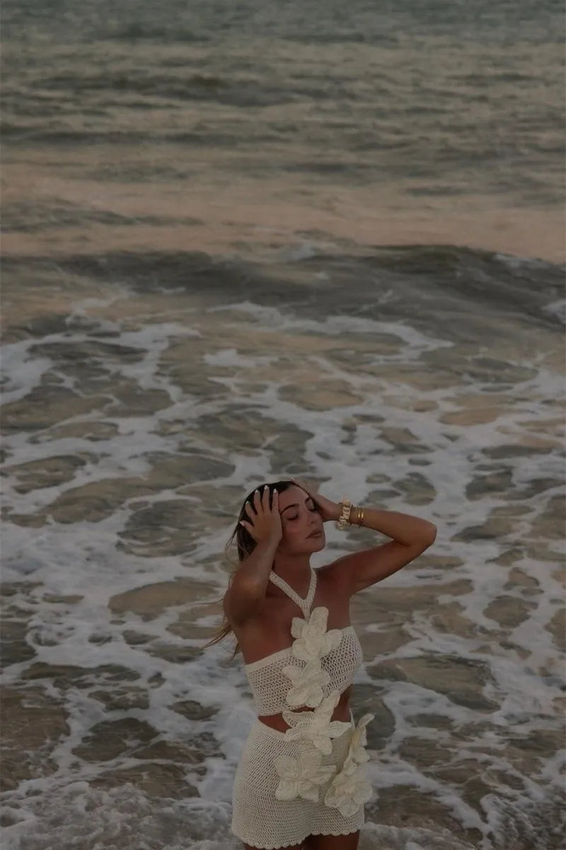 Sami - Halter Knit Floral Mini Dress Olivia The Label