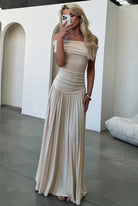 Norah - Off Shoulder Pleated Maxi Dress Olivia The Label