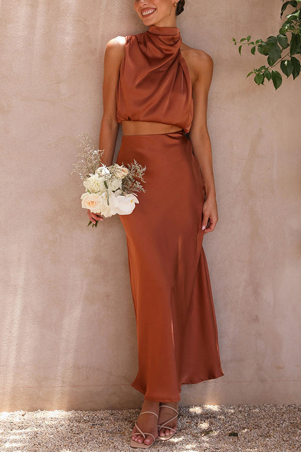 Hope - Elegant Satin Set Olivia The Label Brown XS