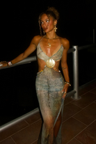 Ruelle - Elegant Shell Waist Cut-Outs Maxi Dress Olivia The Label