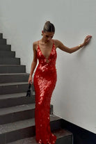 Clara - Sequin Maxi Long Dress Olivia The Label Red XS