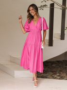 Seraphina - Puff Sleeves Midi Dress Olivia The Label Pink XS