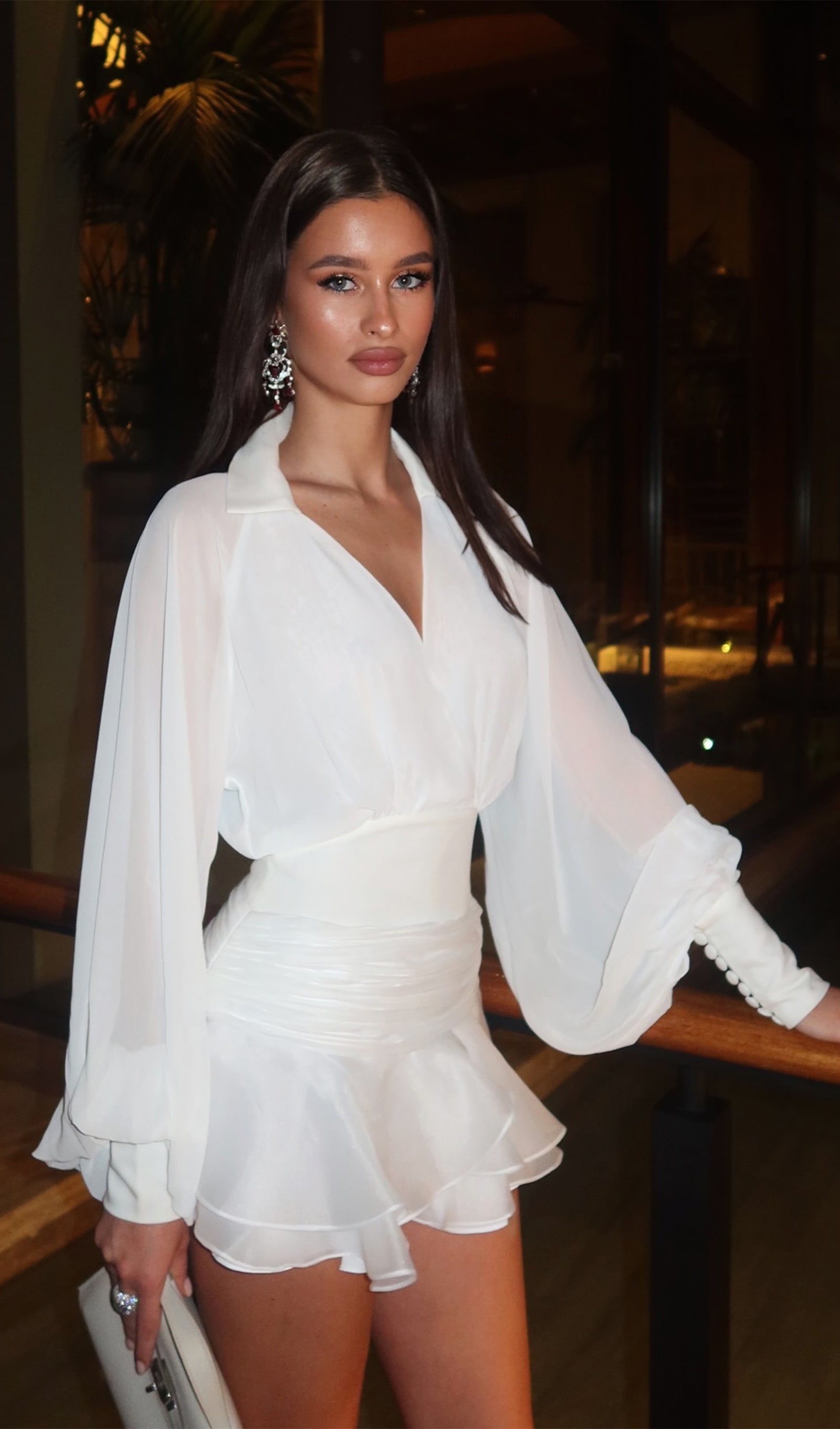 Leilani - Lantern Sleeve Mini Dress Olivia The Label White XS