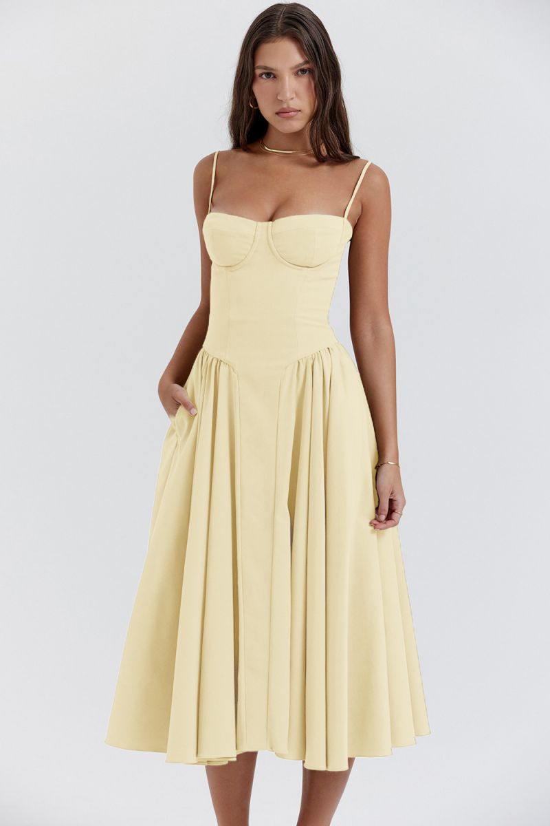 Laura - Waist Shaper Midi Sundress Olivia The Label Yellow XS