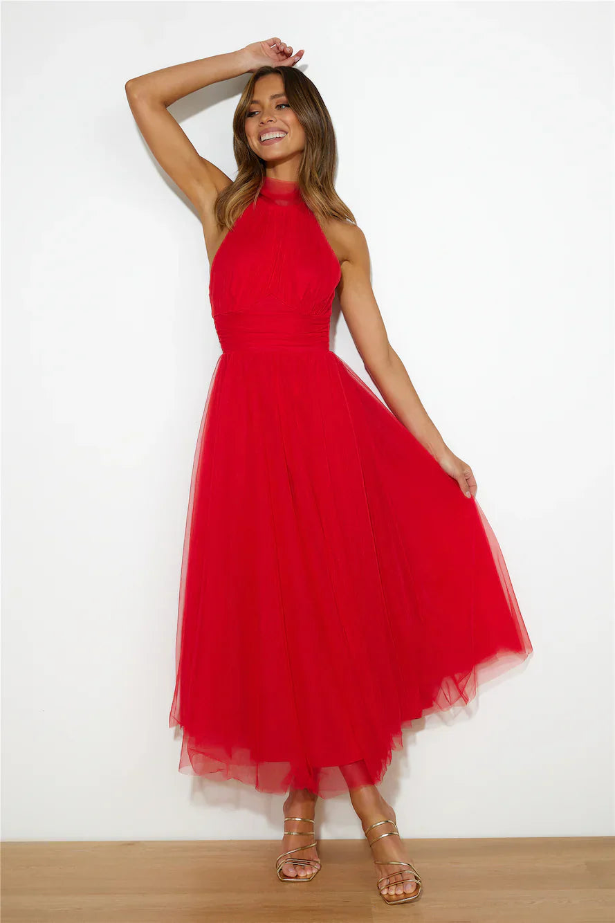 Sadie - Fancy Tulle Midi Dress Olivia The Label Red XS