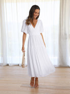 Seraphina - Puff Sleeves Midi Dress Olivia The Label White XS