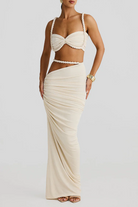 Lexa Cutout Ruched Maxi Skirt Olivia The Label Beige XS