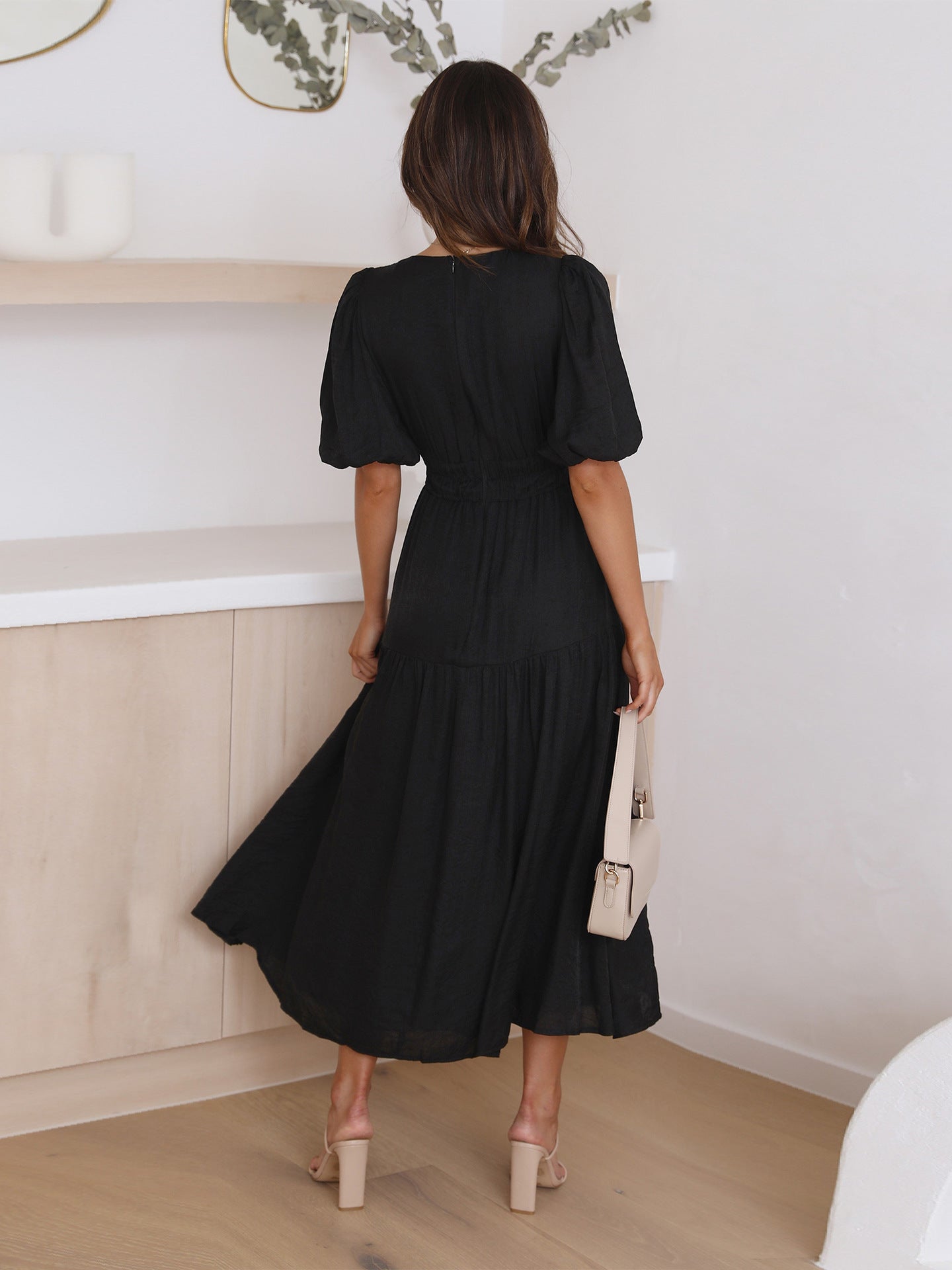Seraphina - Puff Sleeves Midi Dress Olivia The Label