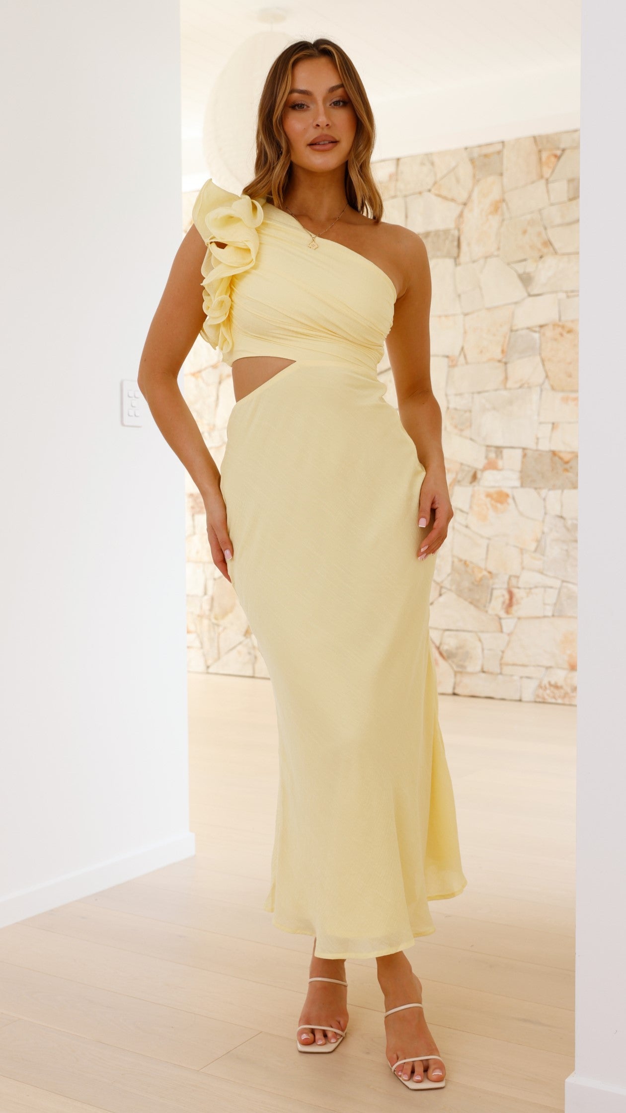 Blaire - One-Shoulder Cutout Maxi Dress Olivia The Label Yellow XS