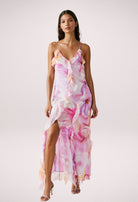 Maisie - Floral Ruffle Maxi Dress Olivia The Label Pink XS