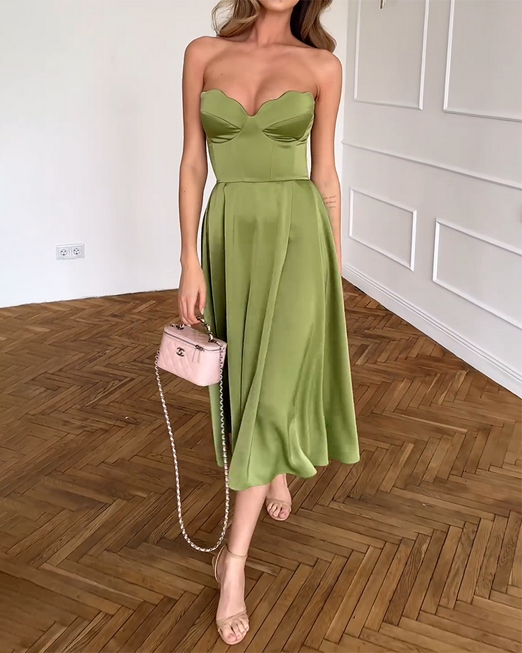 Sabrina - Strapless Elegant Midi Dress Olivia The Label Green XS