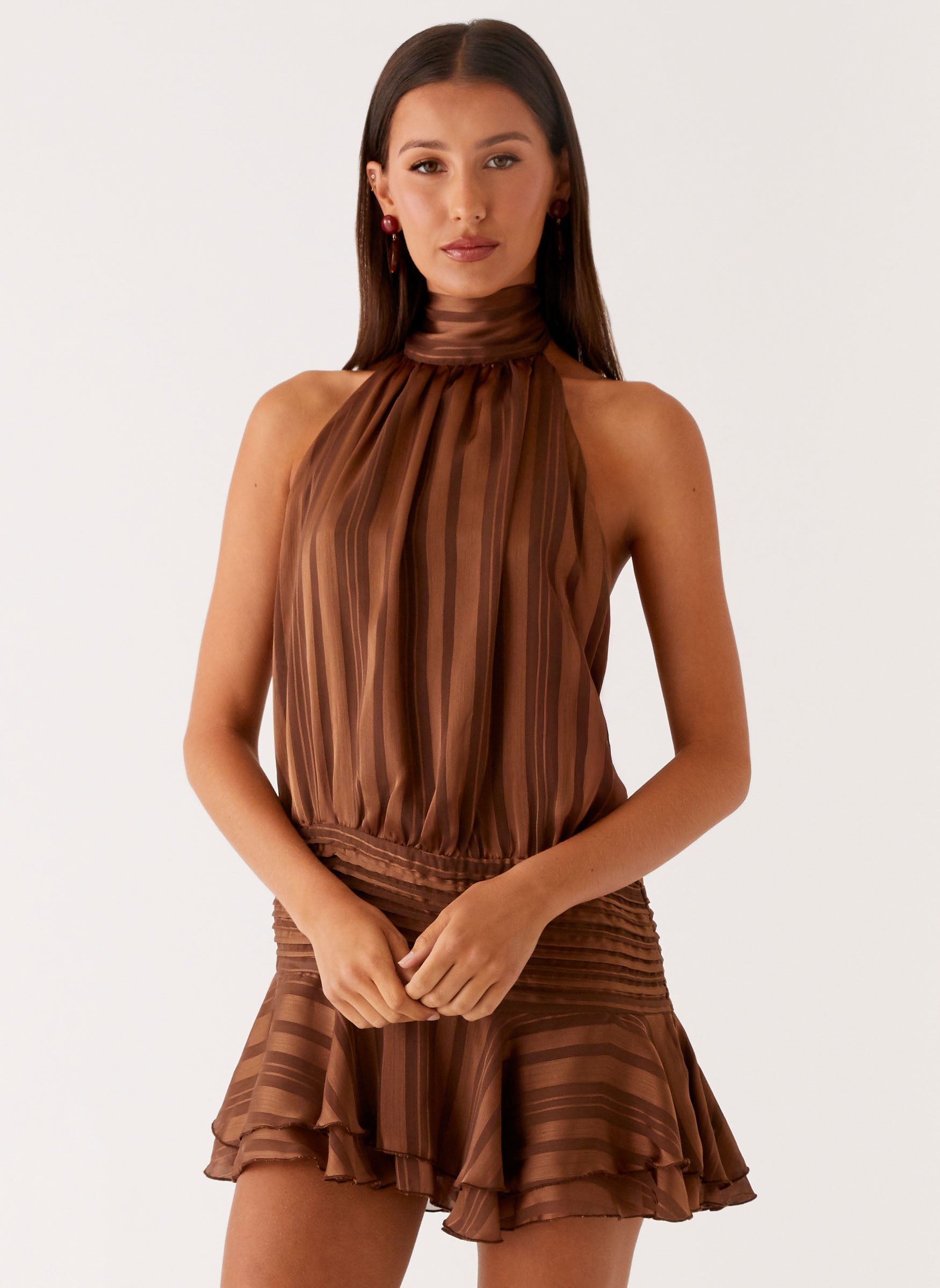 Alessia Mini Dress Mini Dresses Olivia The Label Brown XS