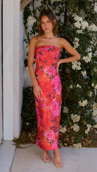 Rosalind - Chic Strapless Midi Dress Olivia The Label Red XS