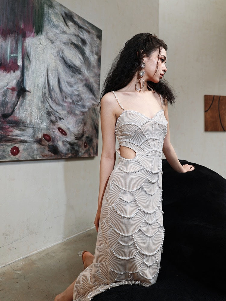 Seren - Pearl Sequin Midi Dress Olivia The Label Beige XS