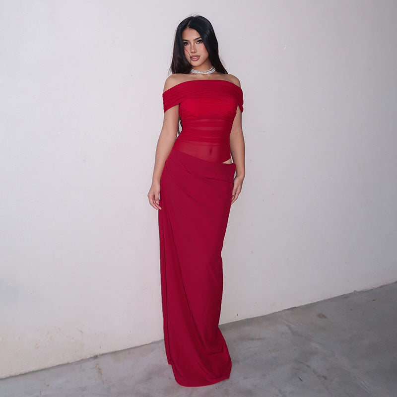 Aaliyah - Off-Shoulder Mesh Maxi Dress Olivia The Label