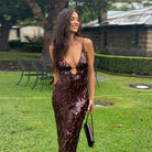 Clara - Sequin Maxi Long Dress Olivia The Label Dark Coffee XS