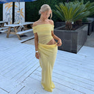 Aaliyah - Off-Shoulder Mesh Maxi Dress Olivia The Label Yellow XS