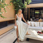 Alessandra - Pleated Backless Slim Maxi Dress Olivia The Label