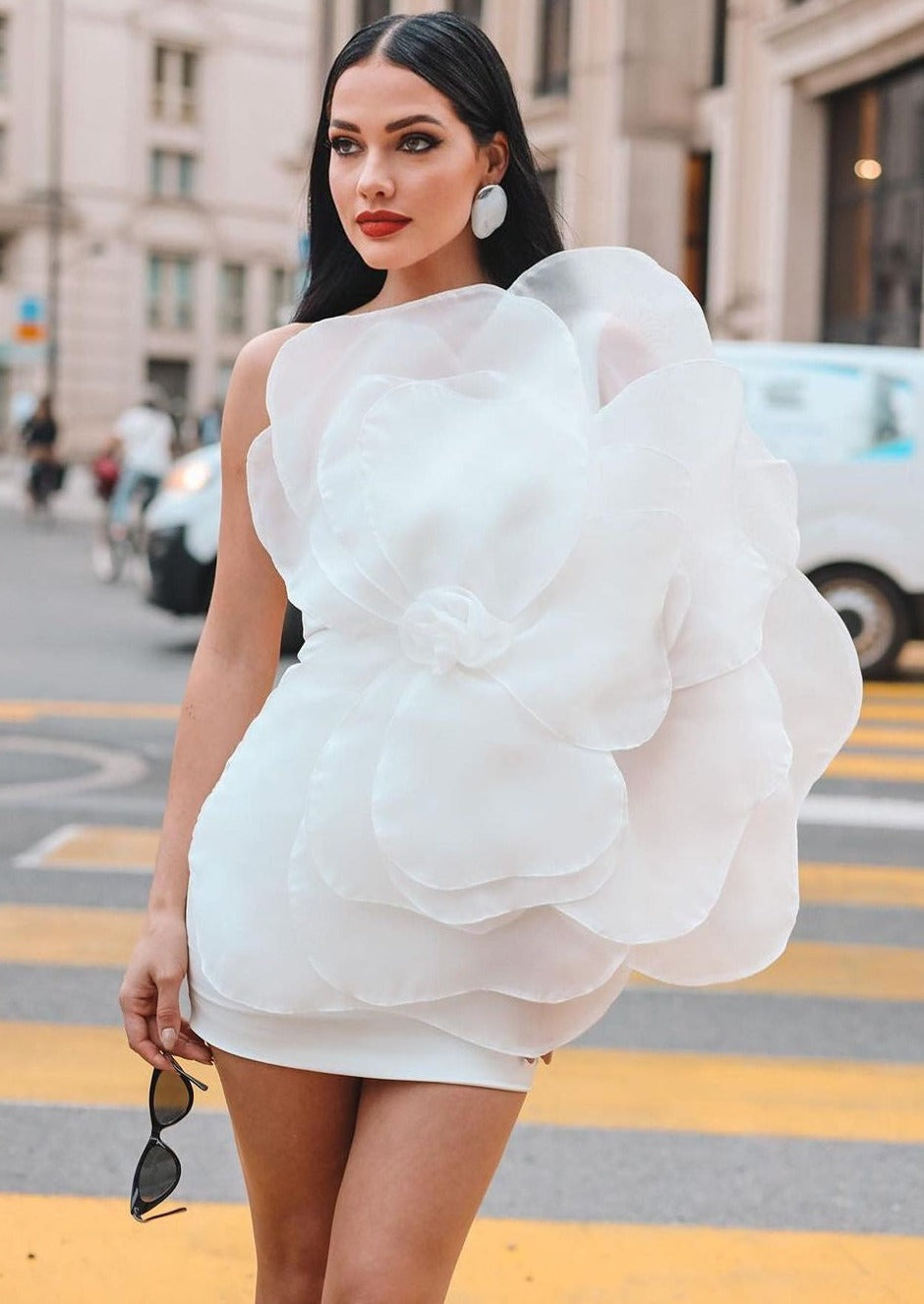 Bianca - Flower One Shoulder Mini Dress Olivia The Label