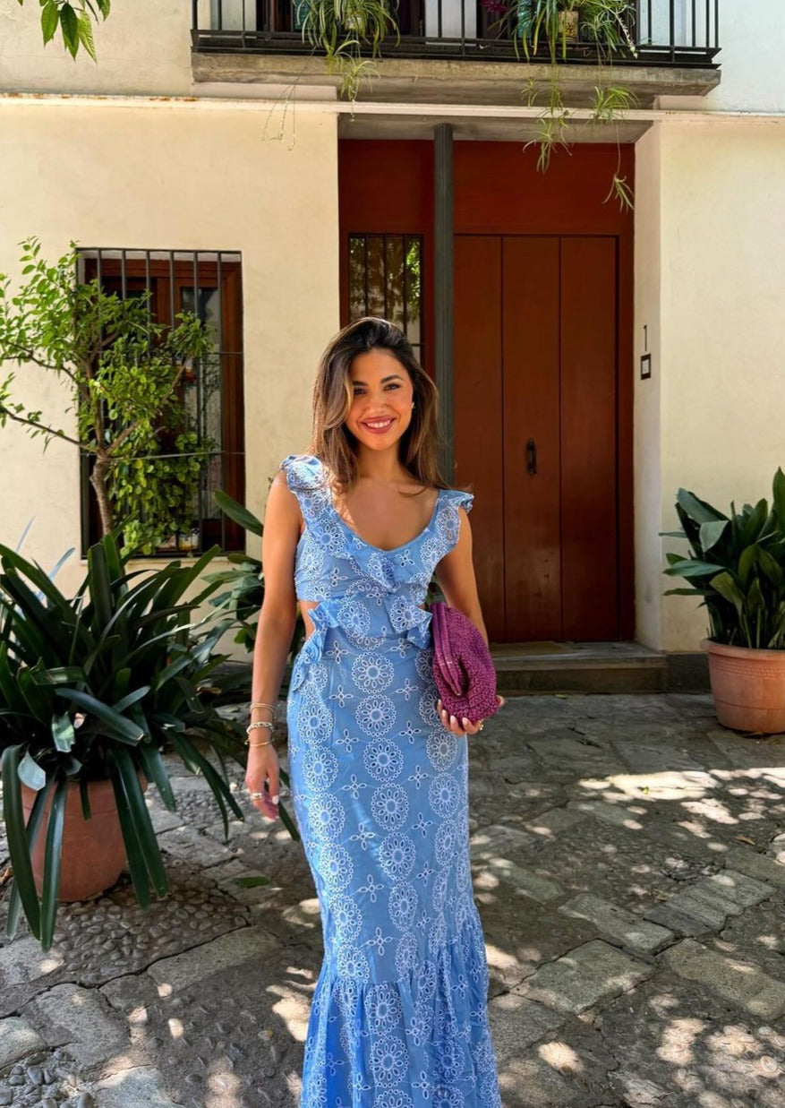 Lennox - Ruffled Maxi Dress Olivia The Label Embroidered Print XS