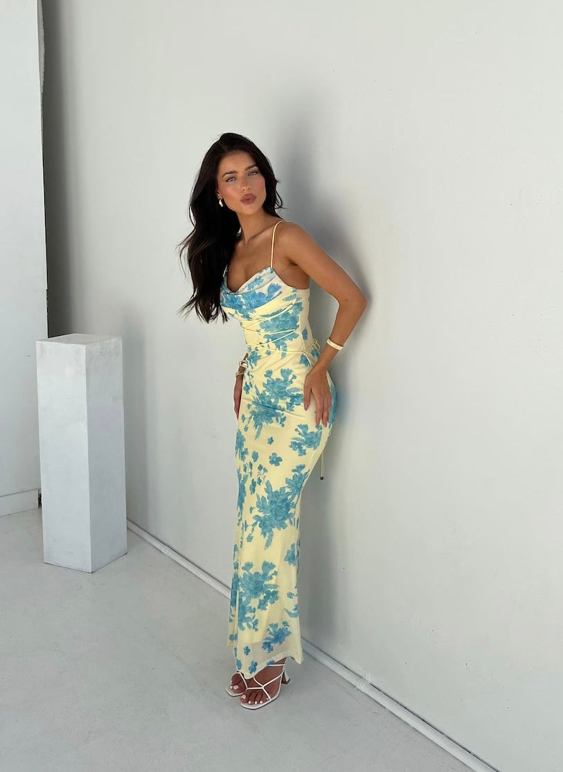 Zara - Sleeveless Floral Maxi Dress Olivia The Label Yellow/Blue XS