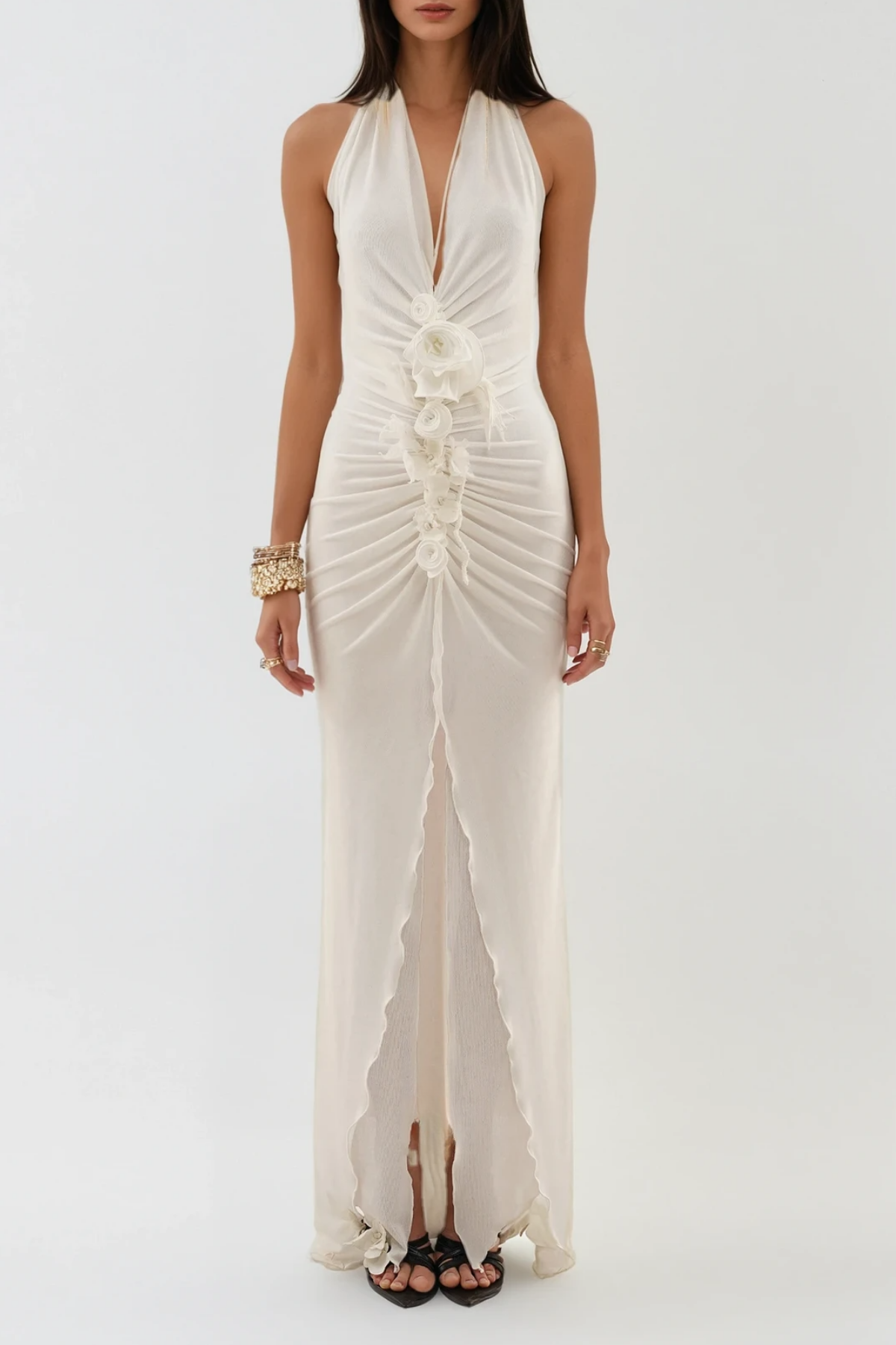 Neck Flower Breeze Maxi Dresses Olivia The Label Cream XS