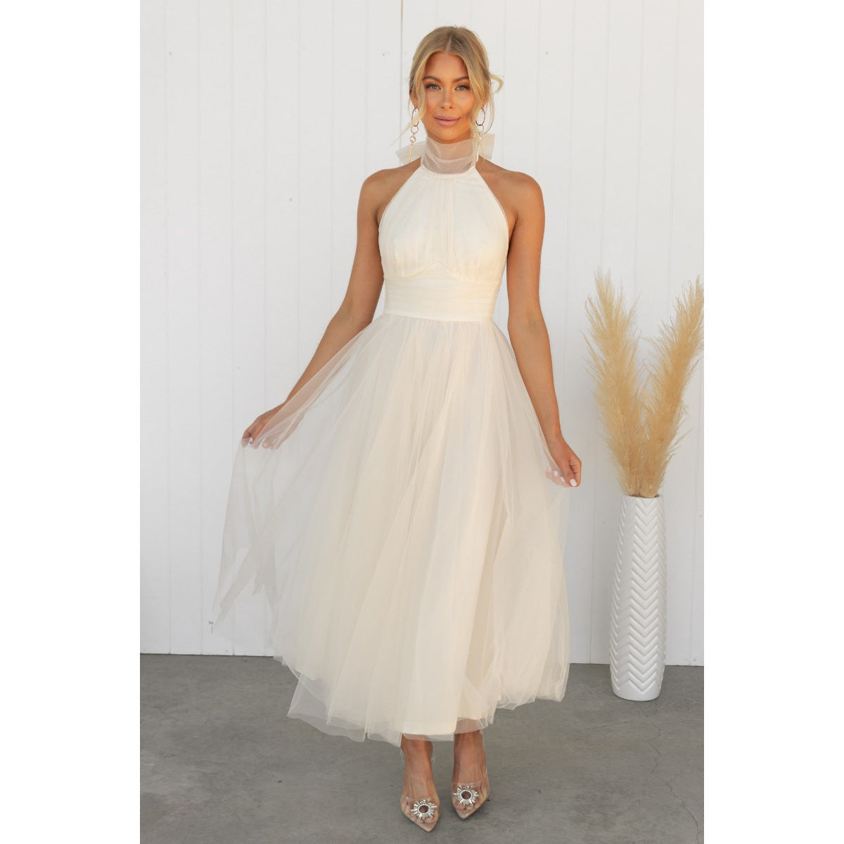 Sadie - Fancy Tulle Midi Dress Olivia The Label Off-White XS