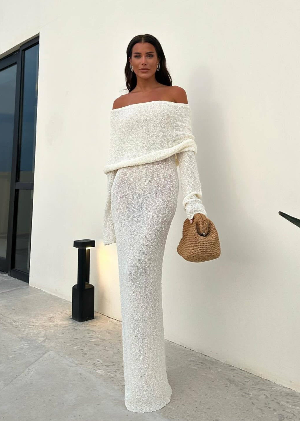 Nayara - Elegant Off Shoulder Maxi Dress Olivia The Label White XS