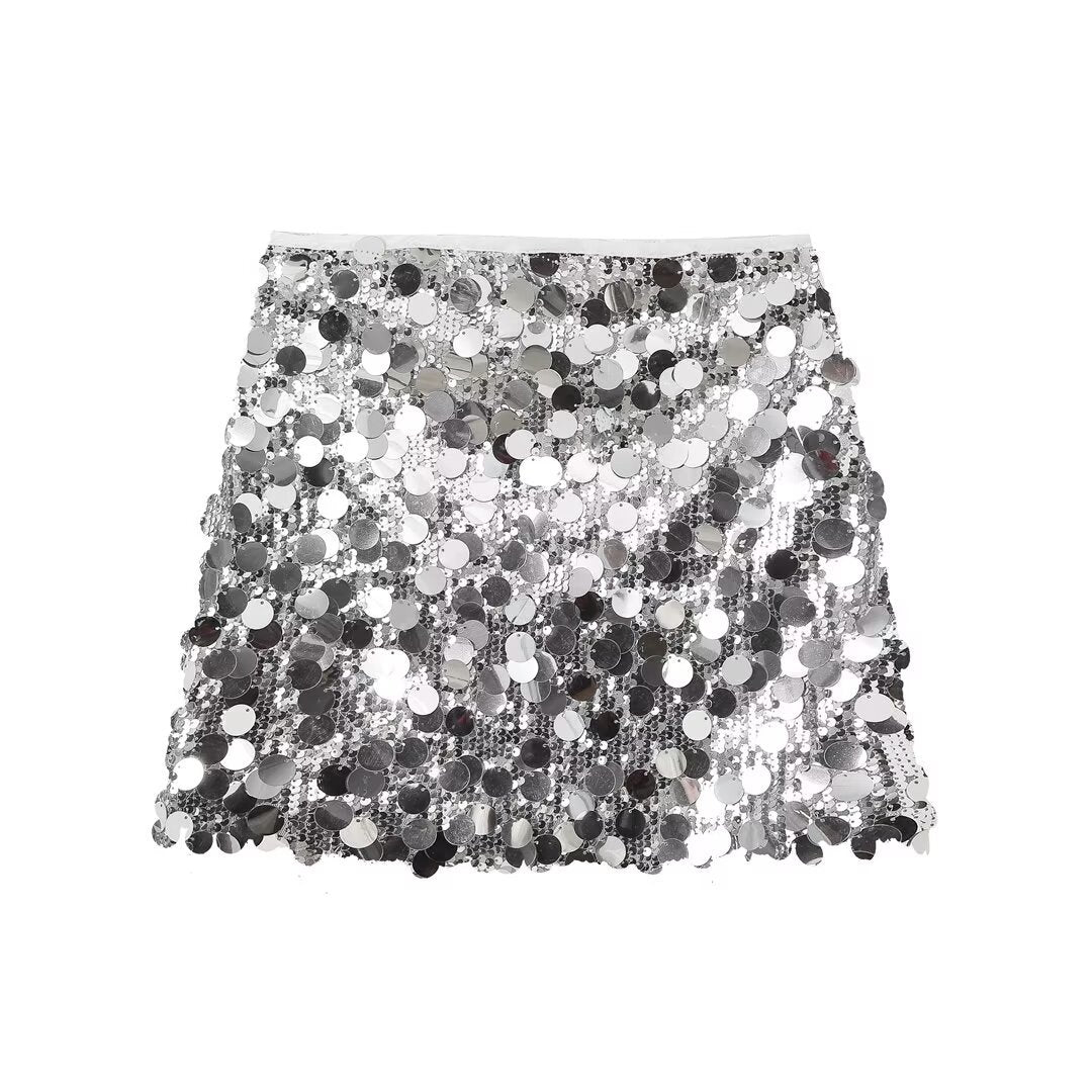 Aurora - Sparkling Sequin Skirt Olivia The Label Silver XS