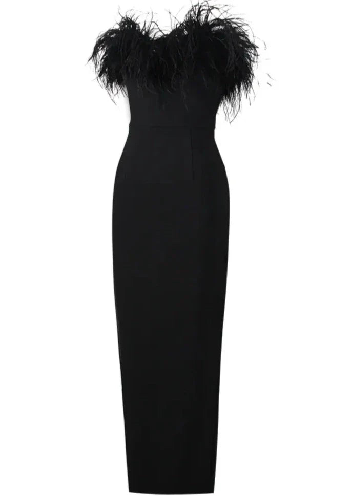 Anastasia - Luxurious Feather Maxi Dress Olivia The Label